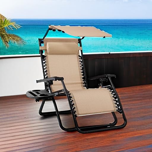 Best Choice Products Folding Zero Gravity Recliner Patio Lounge Chair Adjustable Canopy Shade