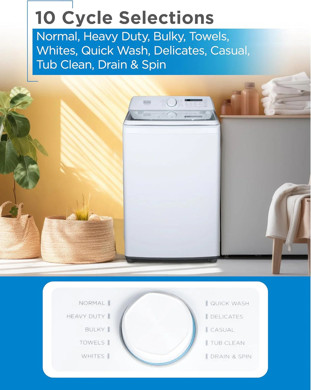 Portable Washer 6.6 lb. Capacity Washing Machine for Homes & Apartments 5 Wash Cycles Quick Connect Sink Adapter and Drain Hose Included Transparent Lid