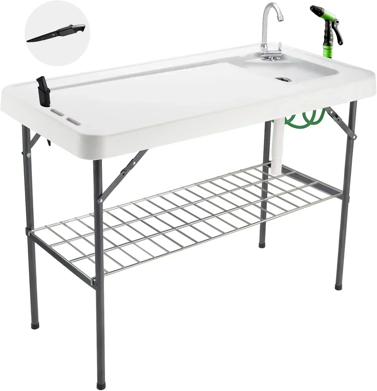 Folding Fish Cleaning Table Portable Camping Sink Table Outdoor Fish Fillet Cleaning Station
