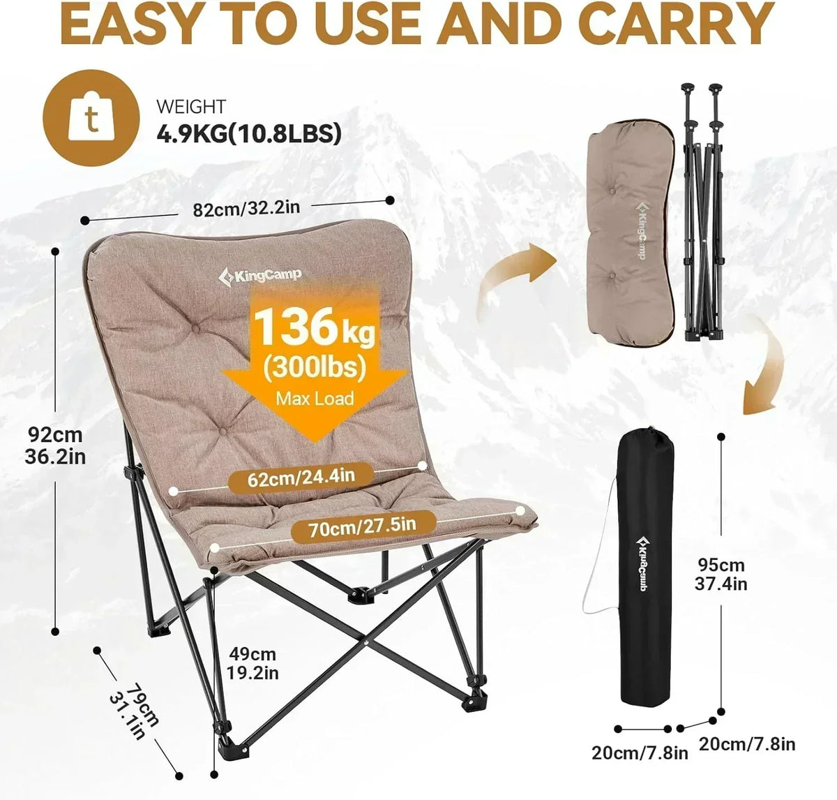 Butterfly chair extra large thick comfortable camping chair portable folding chair heavy duty seat