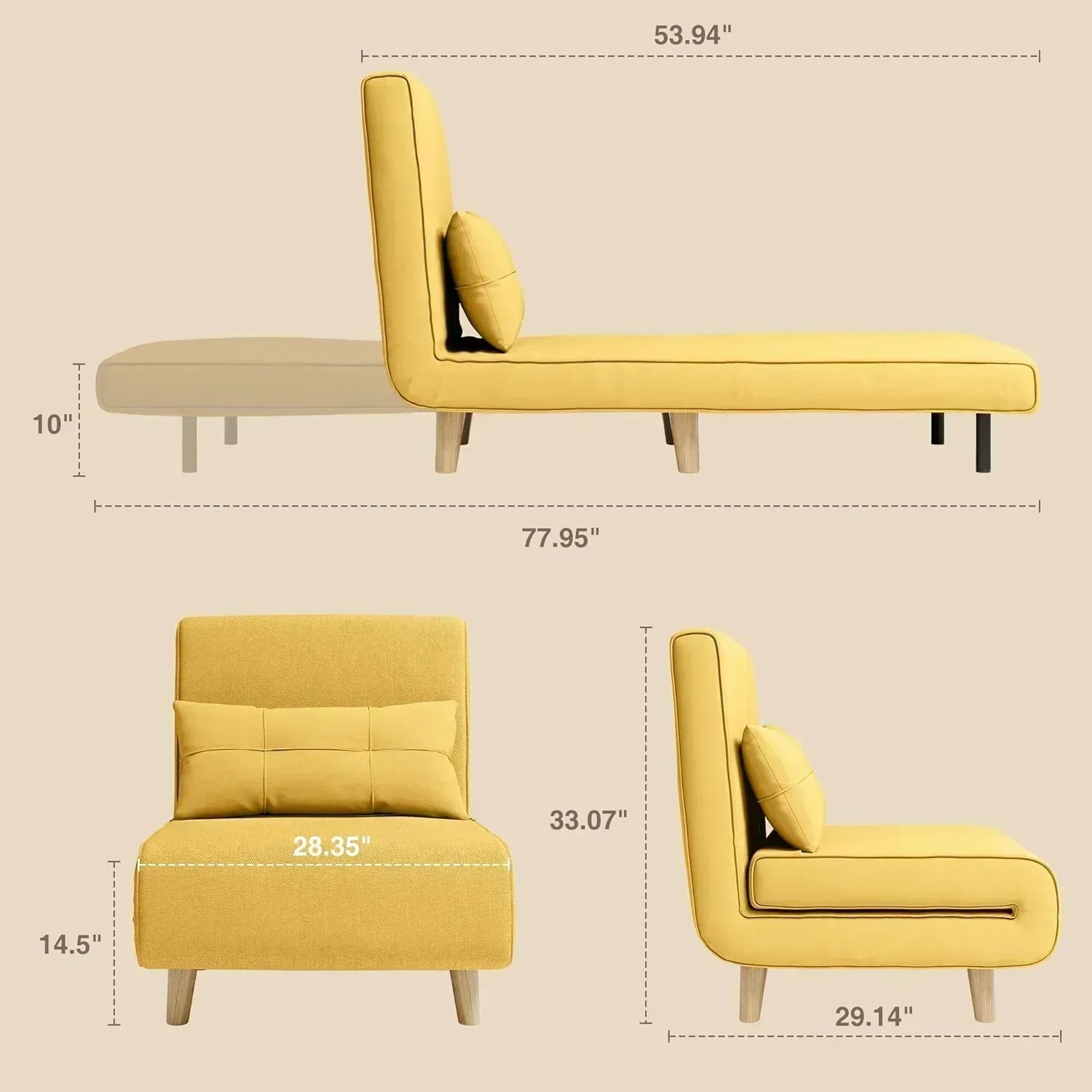 3-in-1 sleeper chair bed convertible chair bed futon sofa with adjustable backrest
