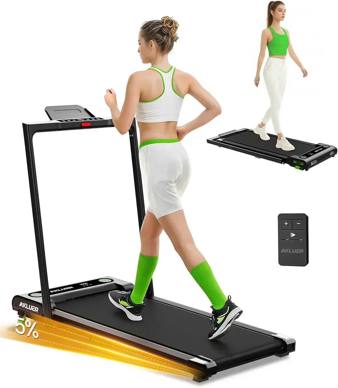 Akluer Inclined Home Treadmill 2.5 HP Small Under-Desk Treadmill Remote Control LED Display