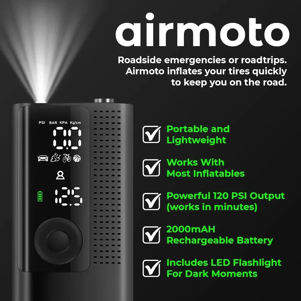 Airmoto Tire Inflator Portable Air Compressor Car Tire Air Pump with Digital Pressure Gauge