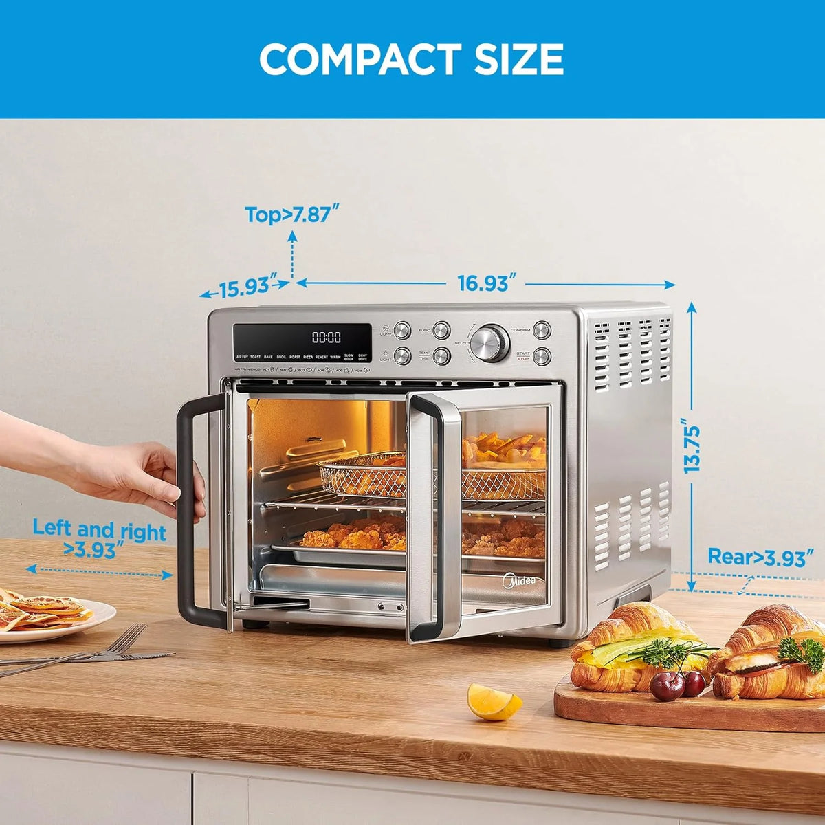 Flexify French Door Toaster Oven Air Fryer Combo 26.4 QT Extra Large Air Fryer Countertop