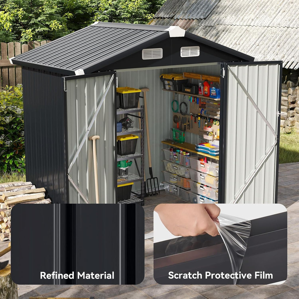 Aoxun 6.2x4 FT Shed Outdoor Storage Shed Metal Garden Shed Sloping Roof Tool Shed Bike Shed