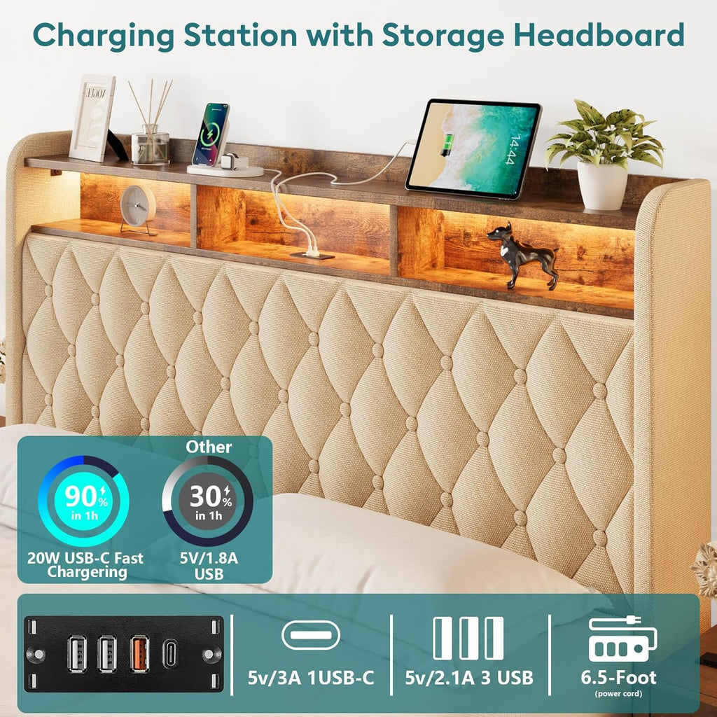 Queen Bed Frame Storage Lift Up Queen Size Bed Frame Headboard Upholstered Platform Bed