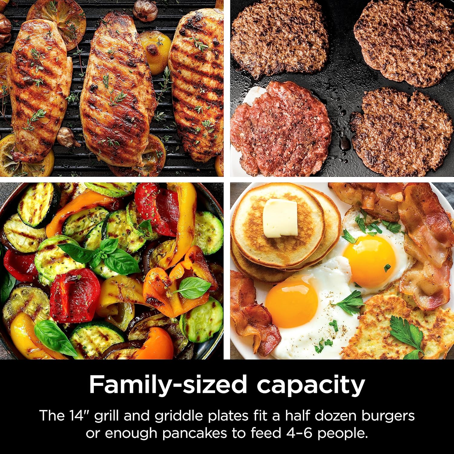 Ninja Griddle and Indoor Grill, 14��? Electric Grill, For Steak, Burgers, Salmon, Veggies, and More, Pancake Griddle, Nonstick, Dishwasher Safe, 500F, Even Cooking, Silver, GR101
