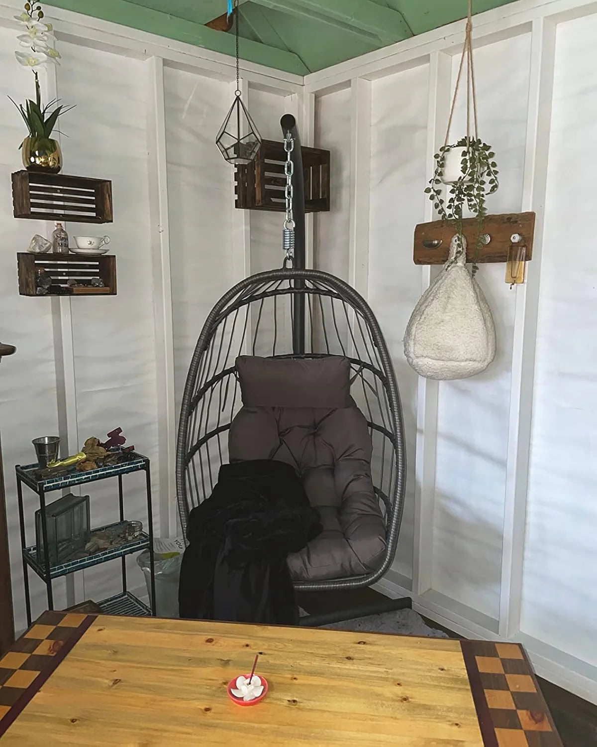 Yechen Indoor Outdoor Egg Hanging Chair Patio Wicker Swing Egg Chair Indoor Swinging Chair