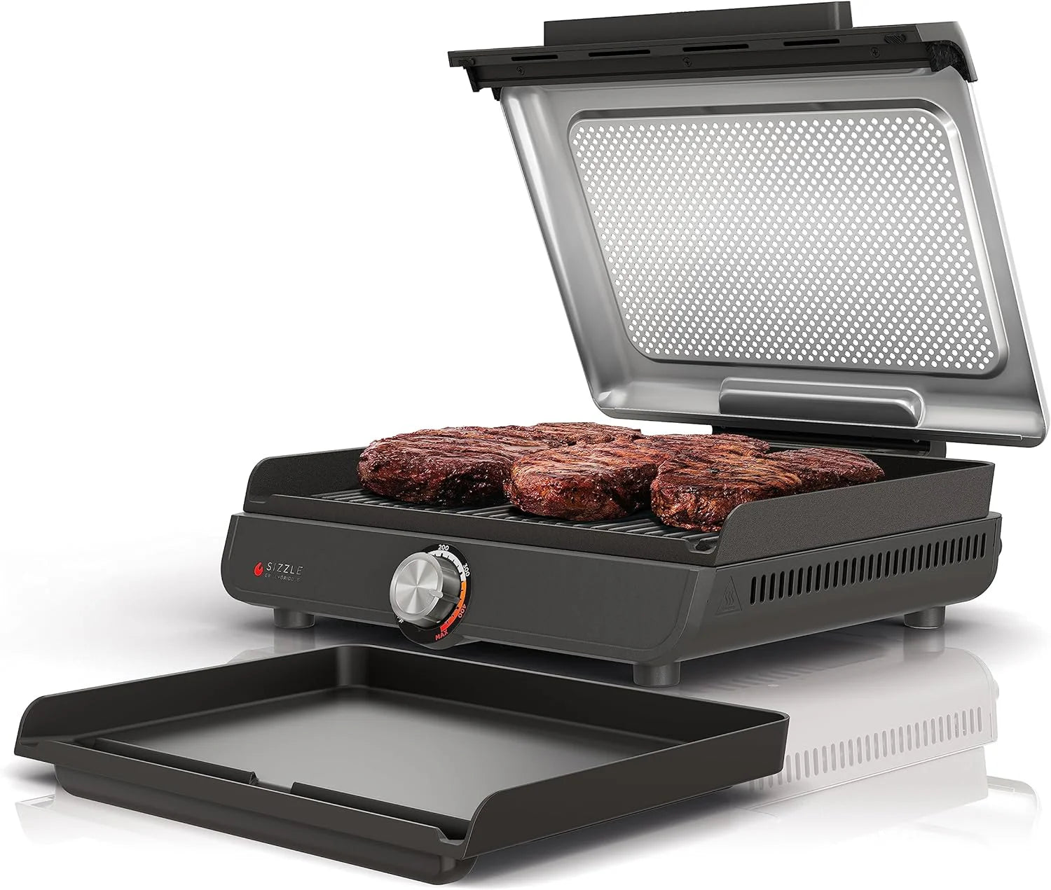 Ninja Griddle and Indoor Grill, 14��? Electric Grill, For Steak, Burgers, Salmon, Veggies, and More, Pancake Griddle, Nonstick, Dishwasher Safe, 500F, Even Cooking, Silver, GR101