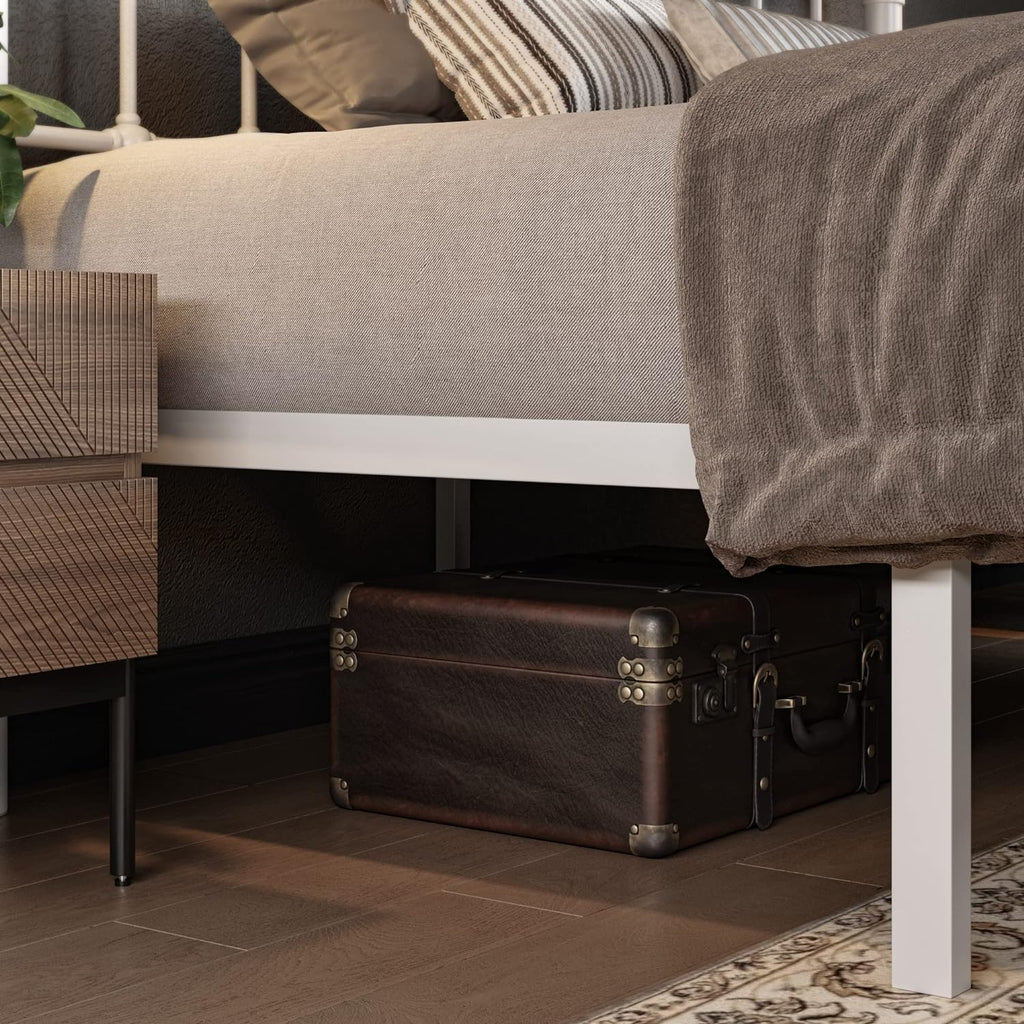 Allewie Queen Size Metal Platform Bed Frame with Victorian Style Wrought Iron-Art Headboard