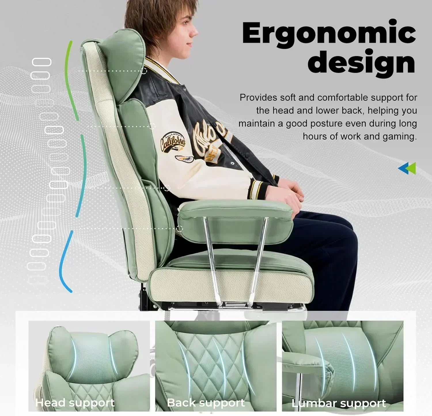 Large high back office chair high back leather gaming chair with footrest