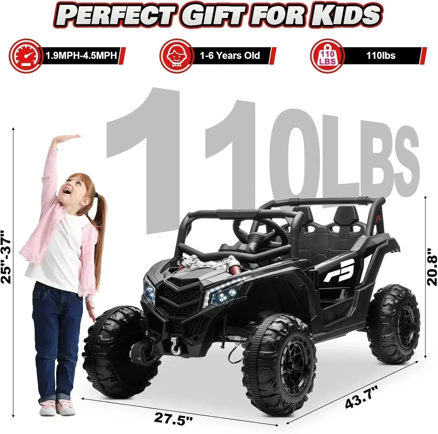 JOYRACER Kids Remote Control Car with 4 x 150W Motors Shock Absorbers Bluetooth MP3 Player