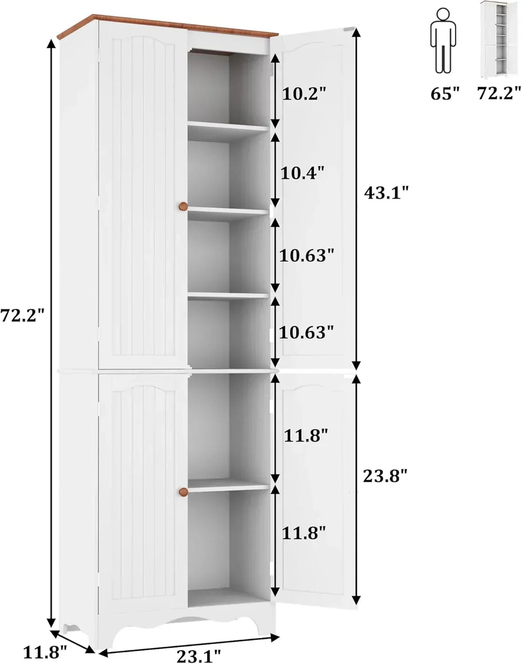 Tall Pantry Cabinet Freestanding Storage Cabinet Wooden Kitchen Pantry with 4 Doors
