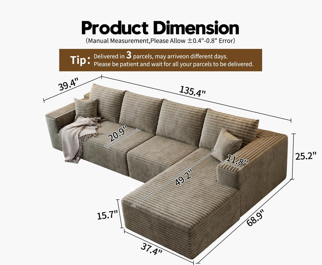 107.5 Cloud Modular Sectional Sofa Couch with L-Shape Chaise,Modern Minimalist Upholstered Couches