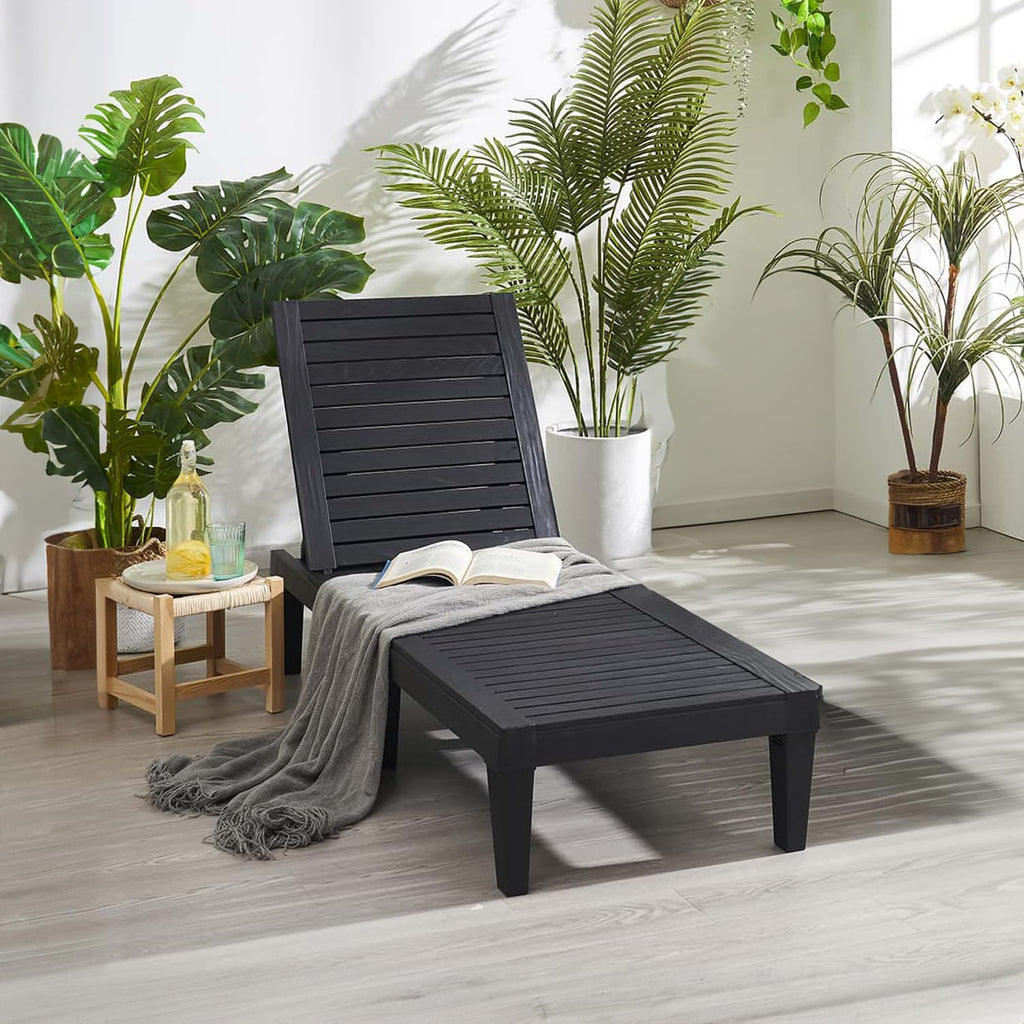 Patio Chairs - Black Chaise Lounge Chair Outdoor 5-Position Adjustable Sun Tanning Chair Waterproof Pool Lounge Chairs Set of 2 Reclining Lawn Chair, Lightweight Outdoor Lounge Chairs