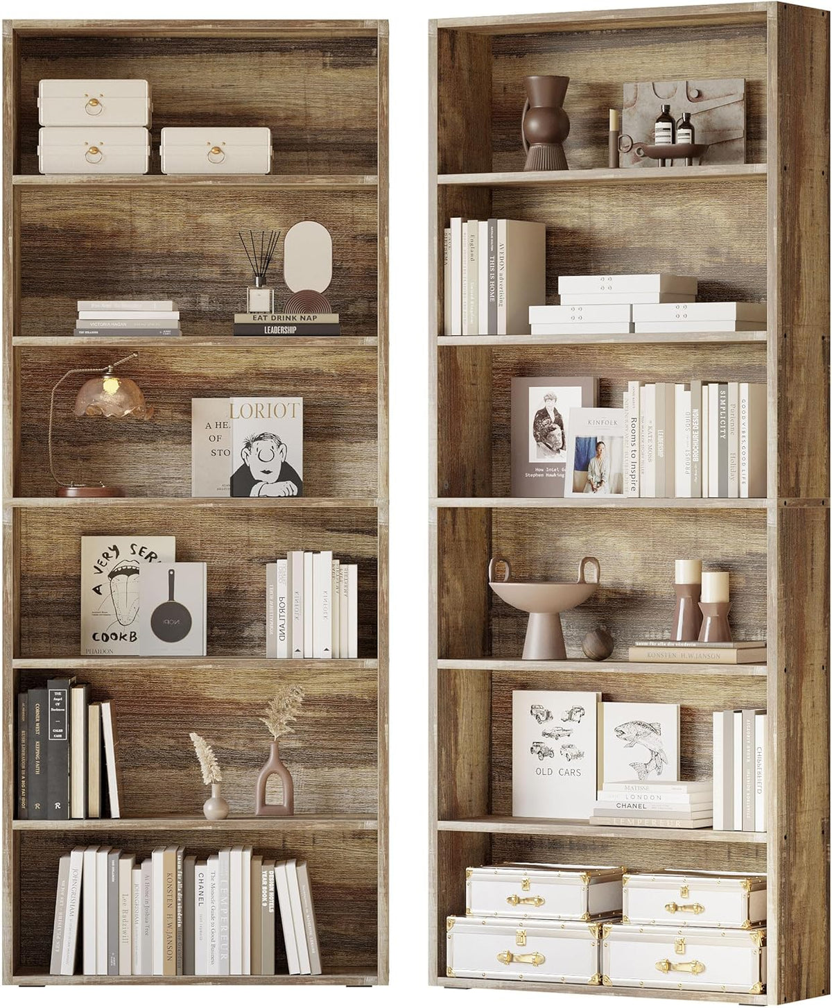 IRONCK Bookshelves and Bookcases Set of 2 Floor Standing 6 Tiers Display Storage Shelves