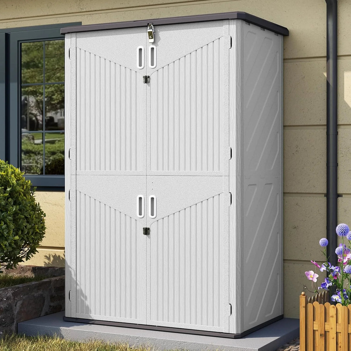 Oxun Outdoor Storage Shed, 64 Cubic Feet Vertical Storage Shed Outdoor with Floor