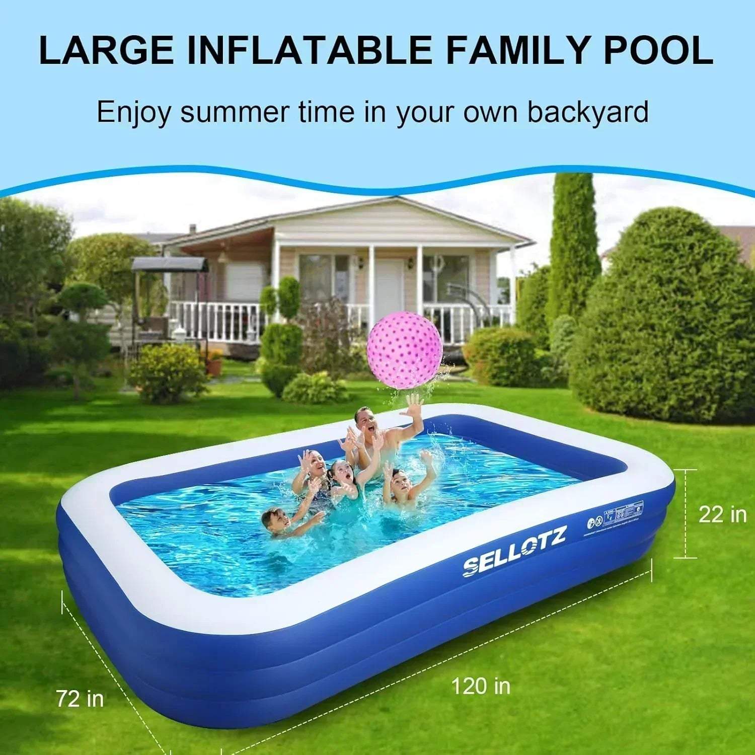 Inflatable Pool for Kids and Adults 120 X 72 X 22 Oversized Thickened Family Swimming Pool
