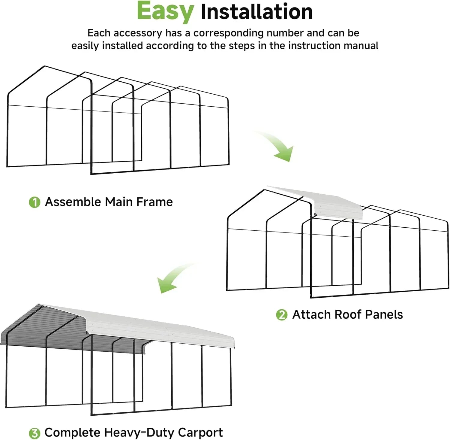 10'x15' Heavy Duty Metal Carport Outdoor Garage Car Shelter Shade with Heavier Frame