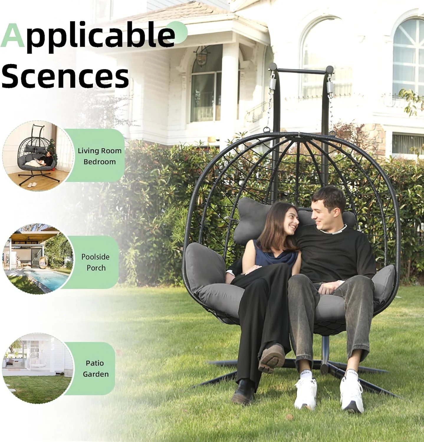 Double Egg Chair Hammock Swing Chair Foldable Hanging Loveseat UV Resistant Cushions