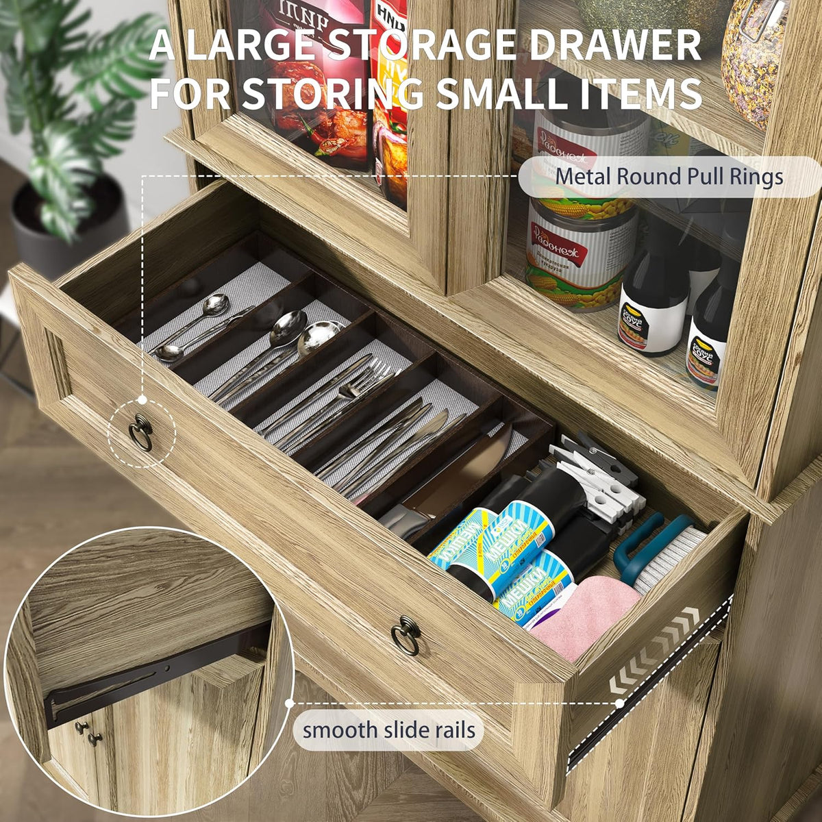 Kitchen Hutch Pantry Cabinet 71 Tall with Glass Doors