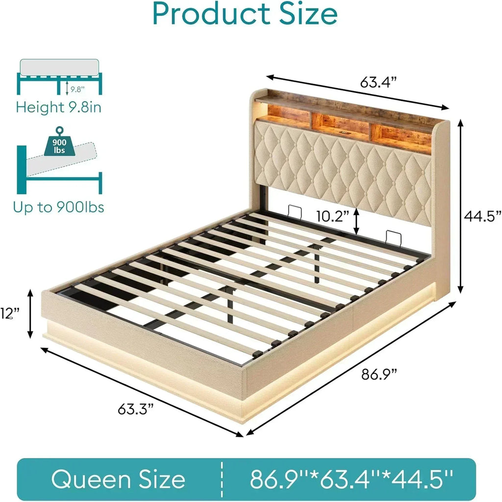 Queen Bed Frame with Storage Lift Up Queen Size Bed Frame Headboard Upholstered Platform Bed