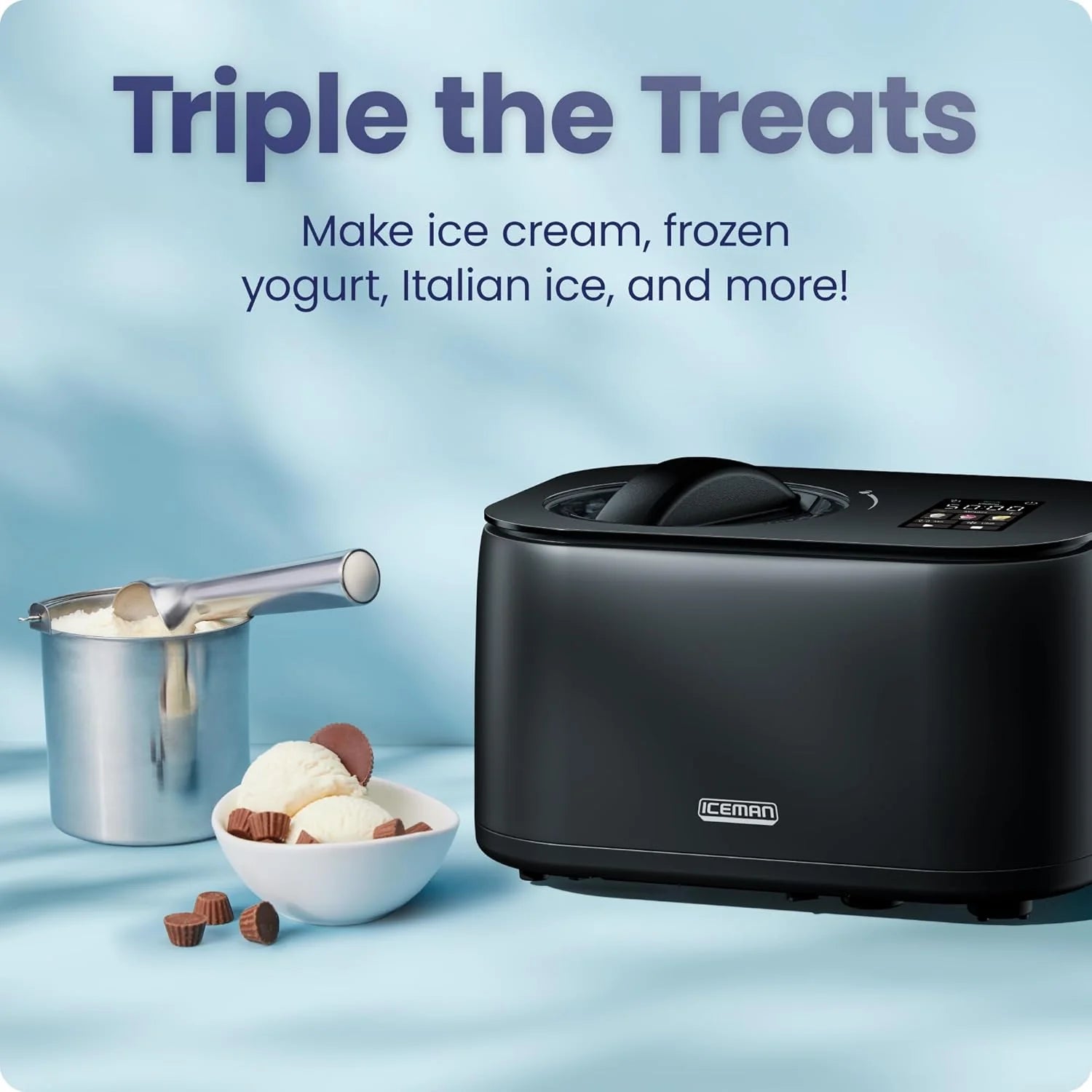 Iceman by Chefman Ice Cream Maker, No Pre-Freezing with Built-In Compressor, Makes Ice Cream, Froyo, Sorbet, Sherbet, Italian Ice, Frozen Yogurt, Digital Display w/ 3 Presets, 2 Pint Inserts Included
