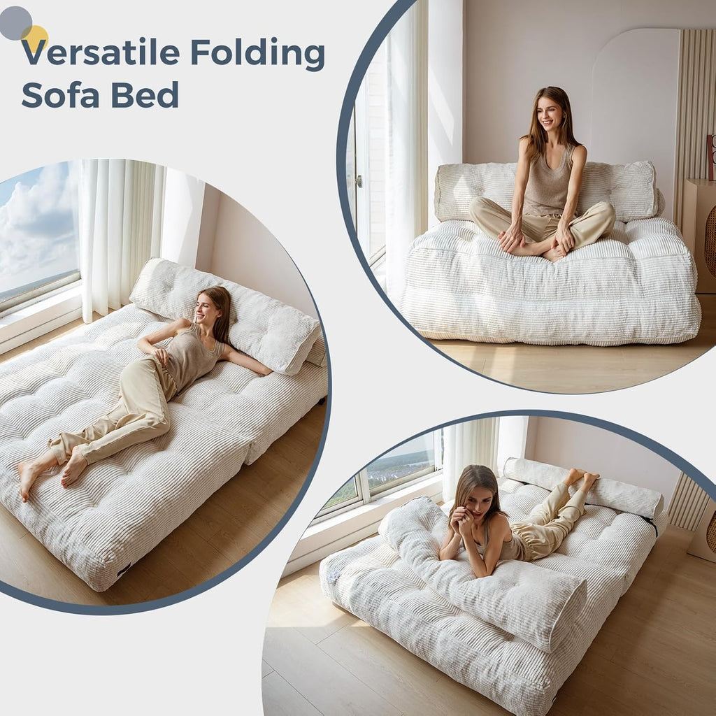 MAXYOYO Folding Sofa Bed Convertible Sleeper Chair with Pillow Foldable Mattress with Back Support