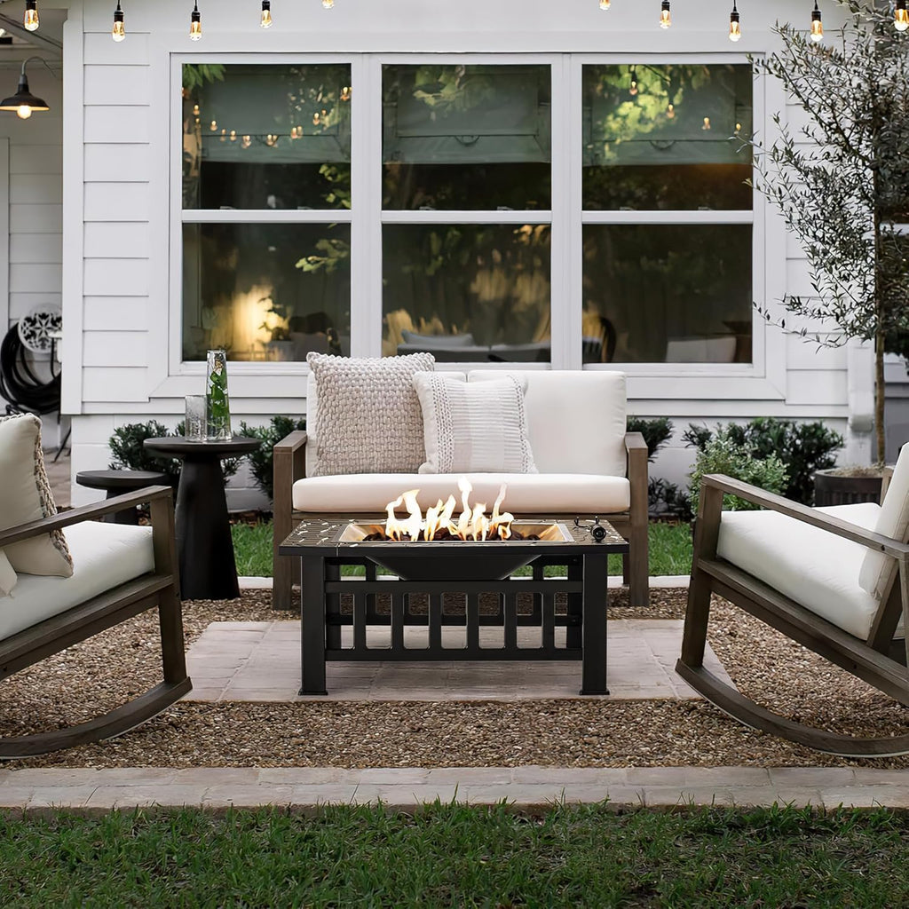 Devoko Outdoor Fire Pit 32 Inch Firepit Table Metal Outdoor Fireplaces with Waterproof Cover
