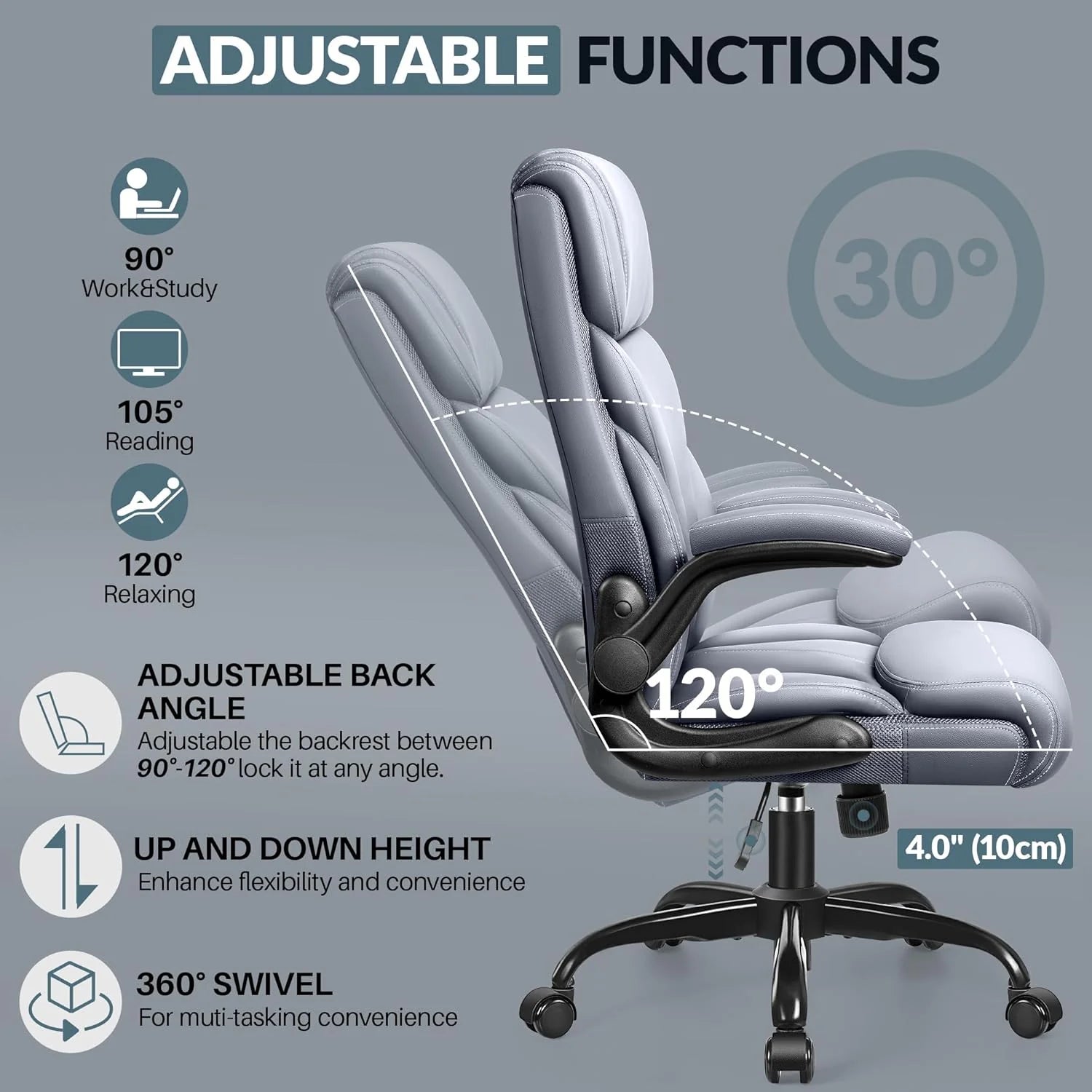 Office Chair Large High-Foot Computer Desk Chair, Breathable Leather Chair Lumbar Support Rotating Computer Chair