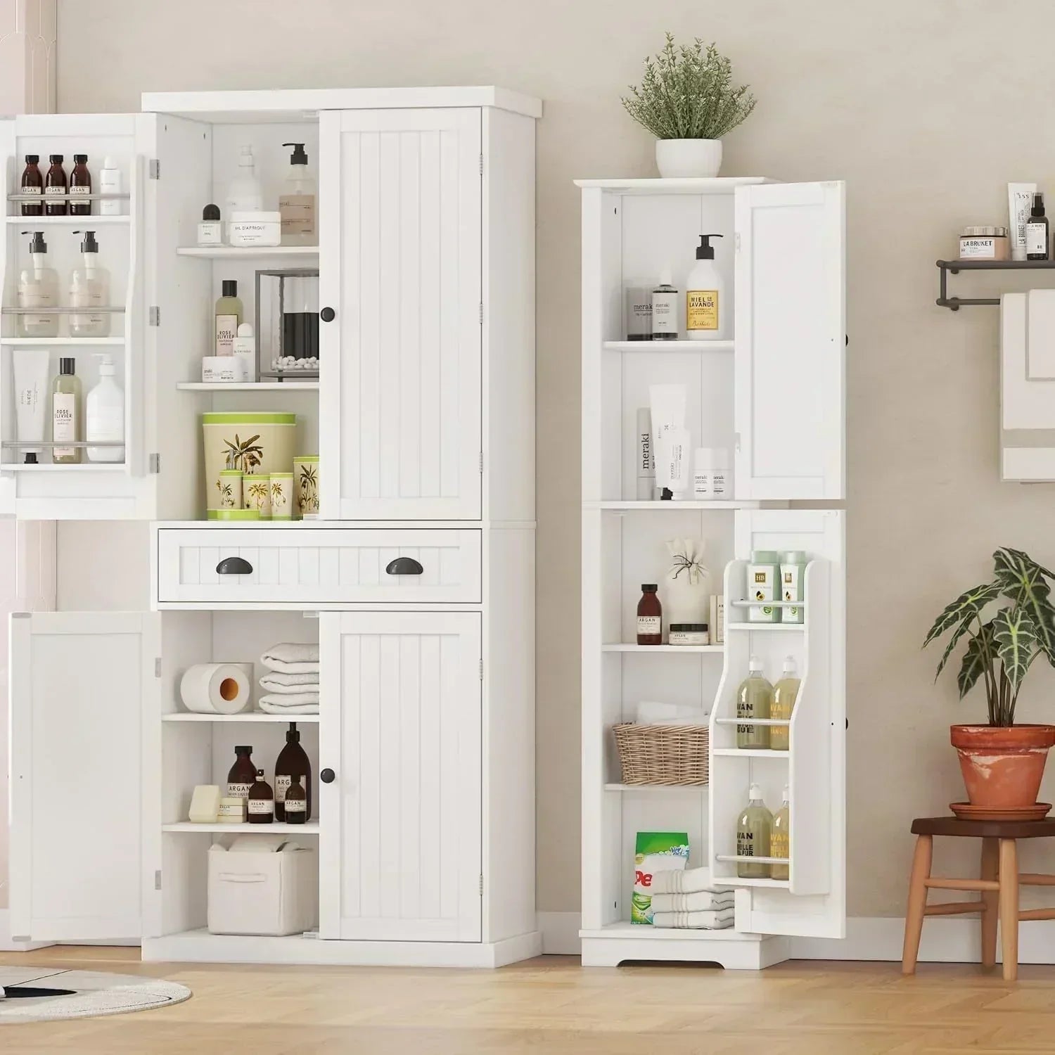 Tall Pantry Cabinet Freestanding Storage Cabinet Wooden Kitchen Pantry with 4 Doors