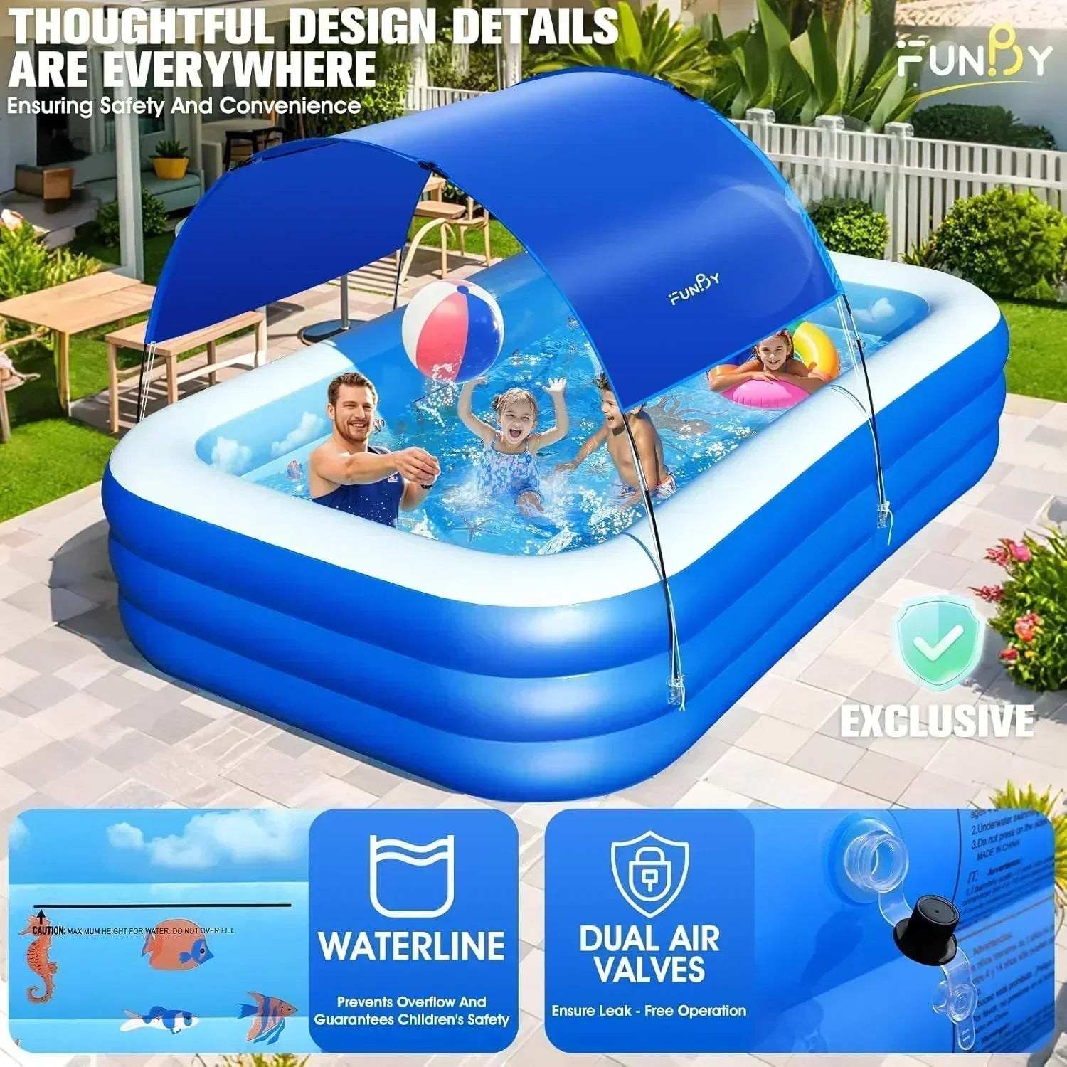 Inflatable Pool with Canopy Upgraded Inflatable Swimming Pool Large Inflatable Blow up Pools