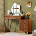 Walnut Stylish Corner Makeup Vanity Table，Vanity Desk with Lighted Mirror