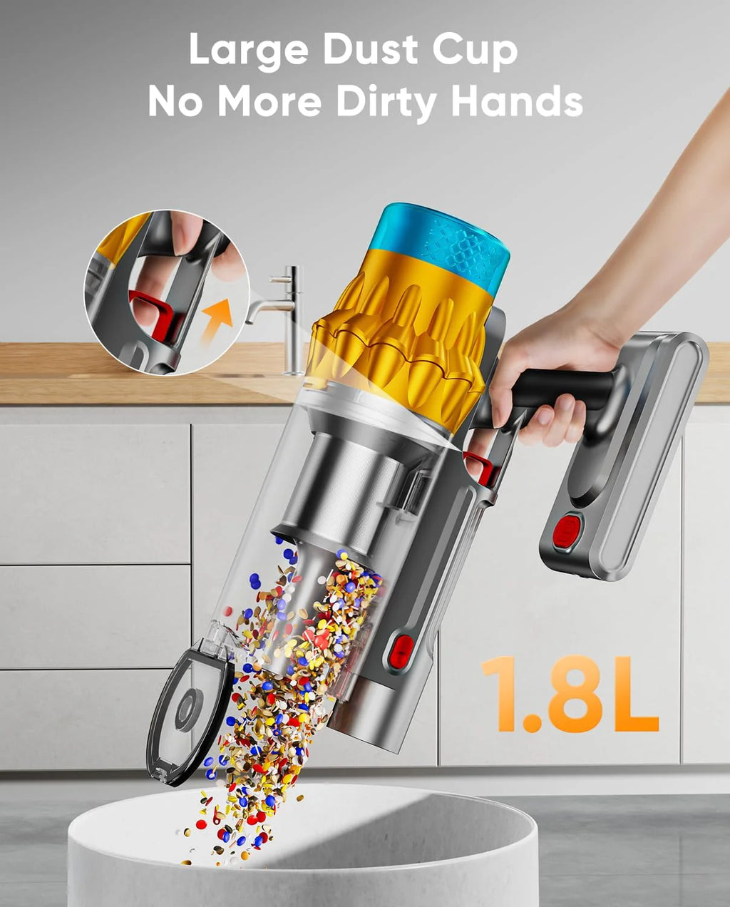 Cordless Vacuum Cleaner, 650W/55KPA/70 Mins Vacuum Cleaners for Home with Self-Standing, Anti-Tangle Brush, Smart Display and 1.8L Cup Cordless Stick Vacuum Cleaner for Pet Hair/Carpets