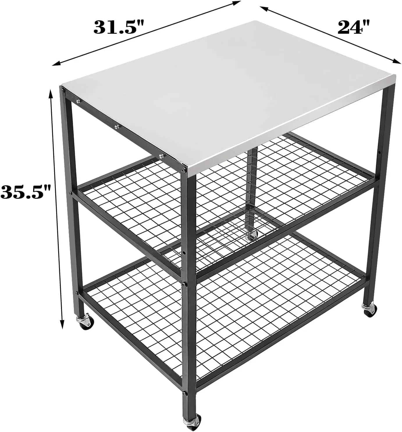 Stainless Steel Outdoor Grill Cart Pizza Oven Stand Trolley Table with Wheels Three-Shelf