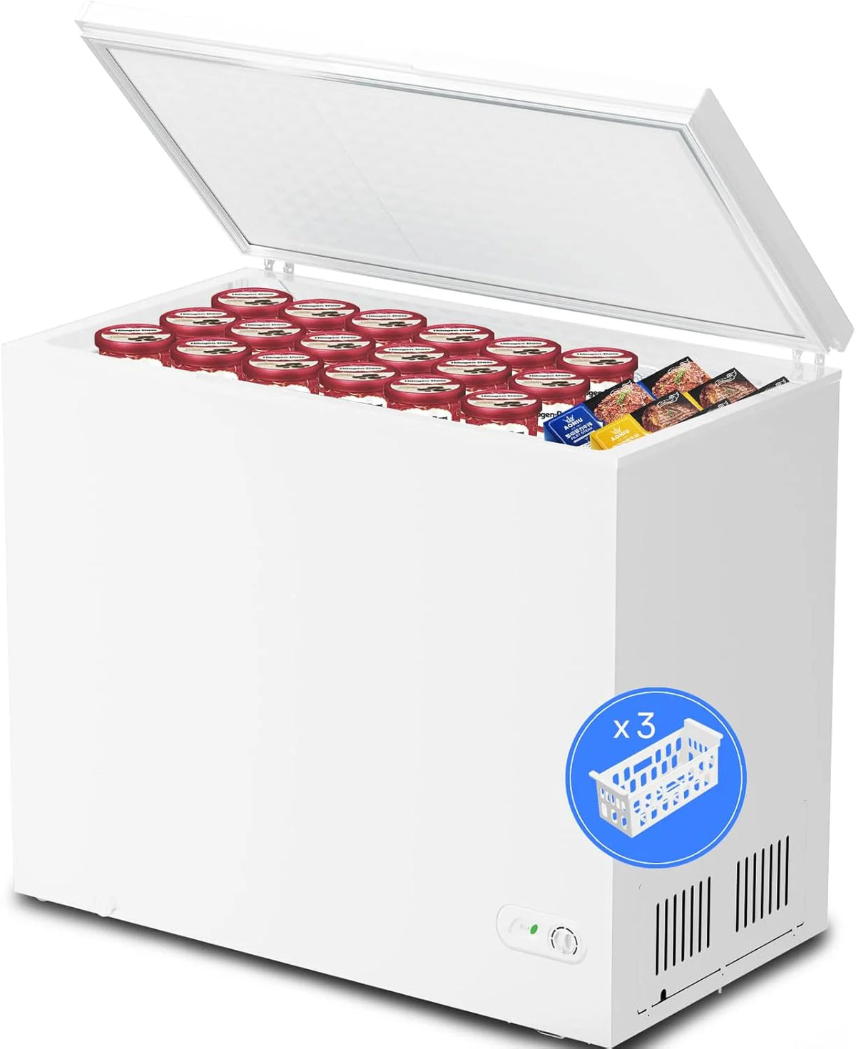 Kismile 3.0 Cubic Feet Chest Freezer with 2 Removable Basket Free Standing Top Open Door Compact Freezer