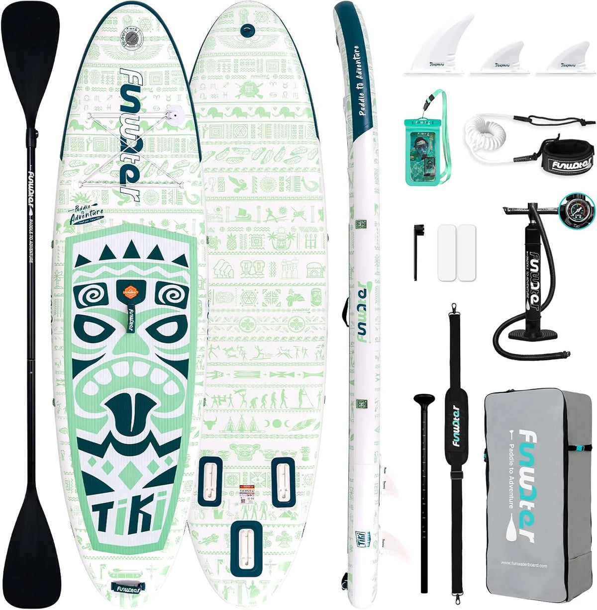 FunWater Inflatable Stand Up Paddle Board with Premium SUP Paddle Accessories, Non-Slip EVA Deck, 11'/10'6' Paddle