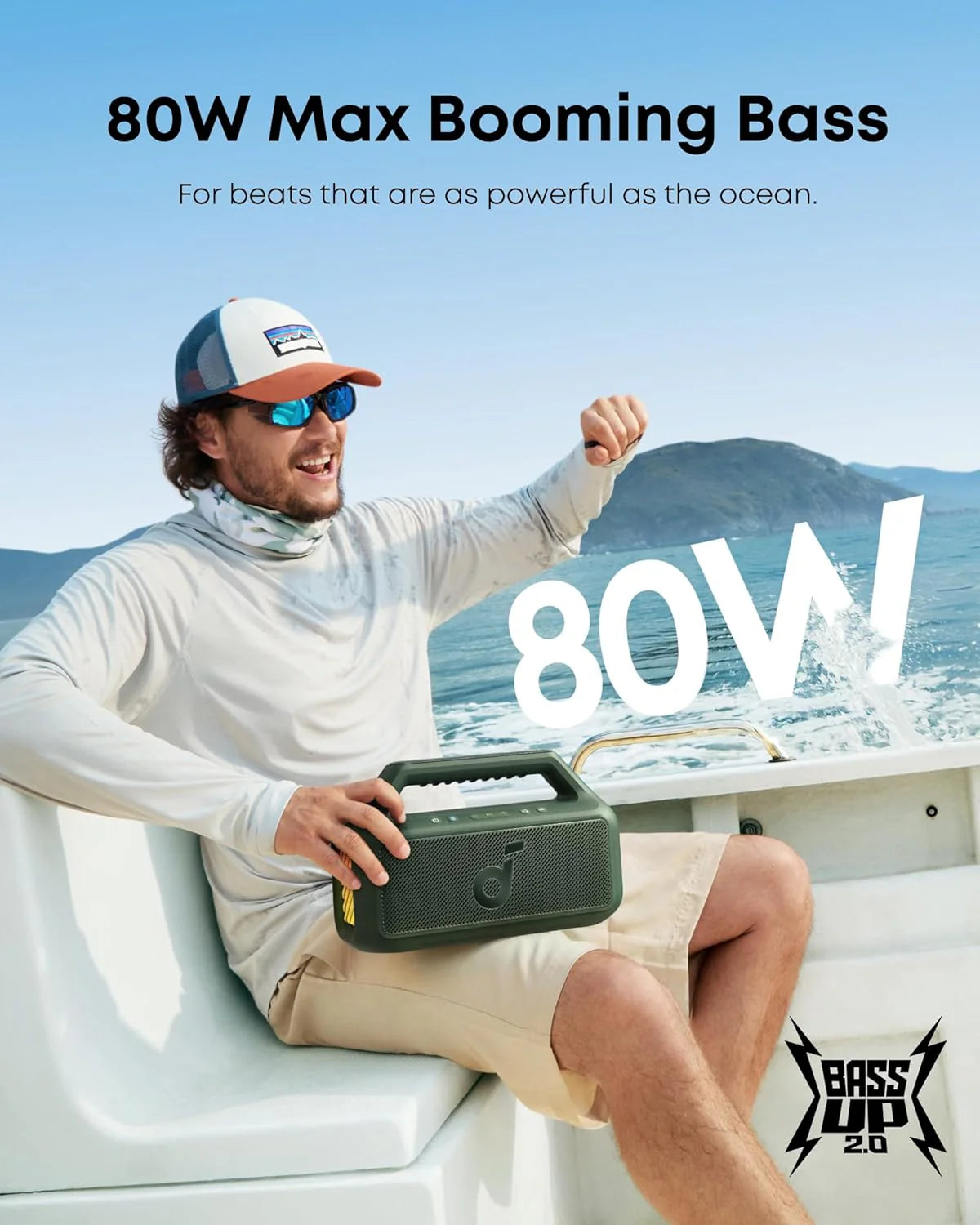 Outdoor Speaker, 80W, Subwoofer, BassUp 2.0, 24H Playtime, IPX7 Waterproof, Floatable, RGB Lights, USB-C, Custom EQ, Bluetooth 5.3, Portable for Camping, Beach, and Backyard