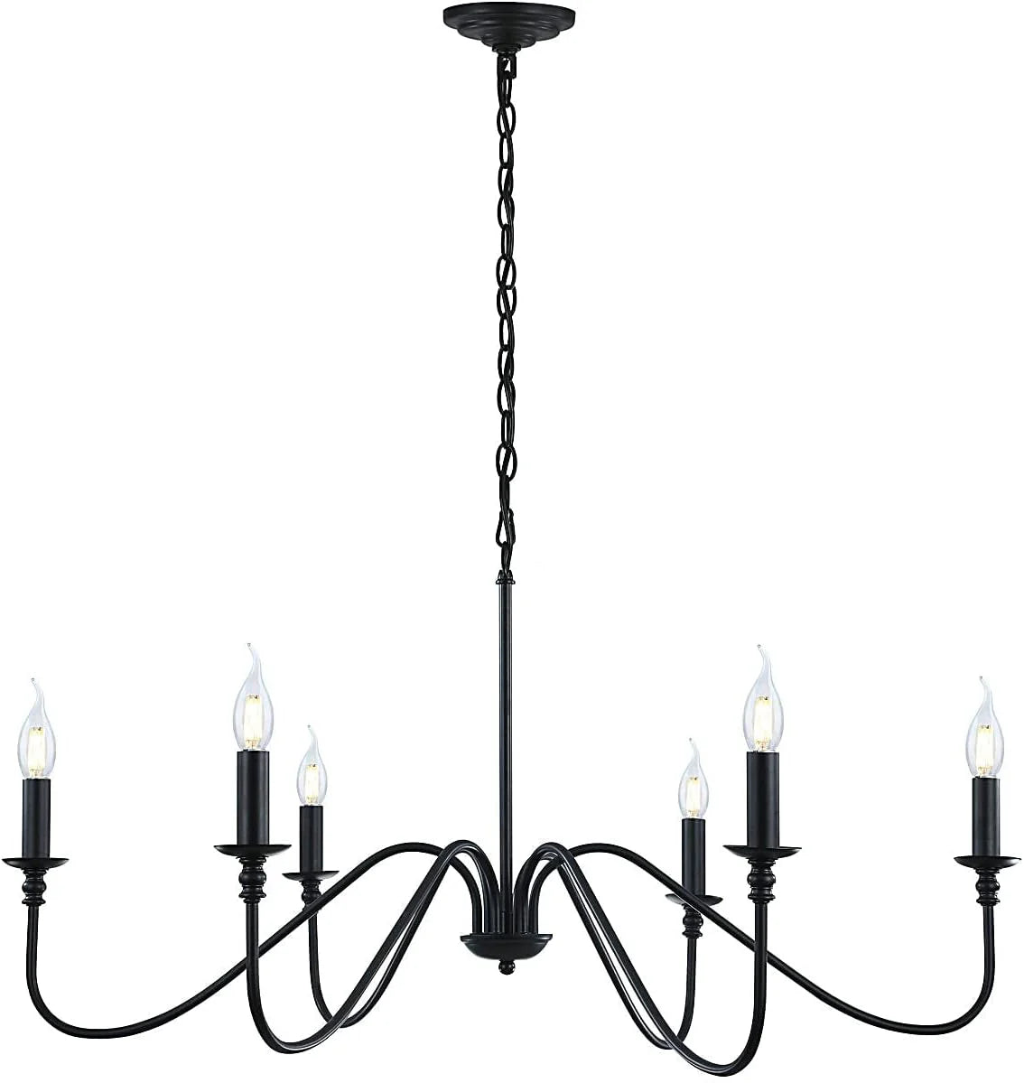 6-Arm Matte Black Candelabra Chandelier
