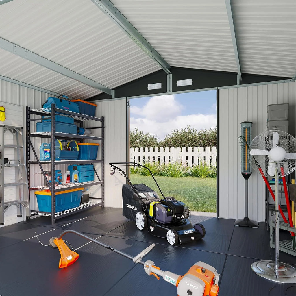 Aoxun 7.4x5.3FT Shed with Floor Galvanized Steel Outdoor Storage Shed Metal Garden Shed