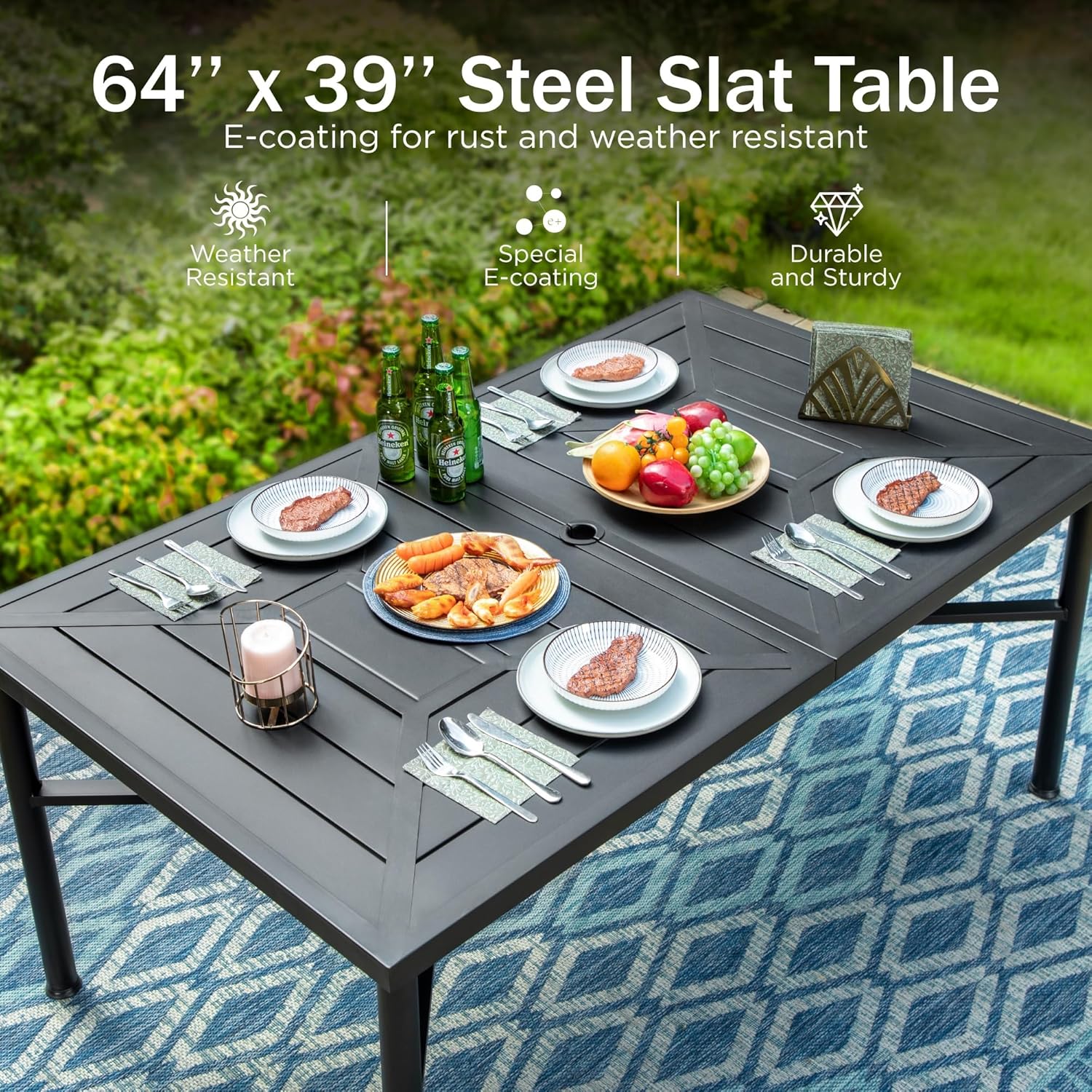 PHI VILLA 6-Piece Outdoor Dining Sets, All-Weather Patio Table and Chairs Set with Umbrella for 4, Heavy Duty Patio Round Table Set for Deck, 4 Extra Large Outdoor Swivel Chairs with Thick Cushions