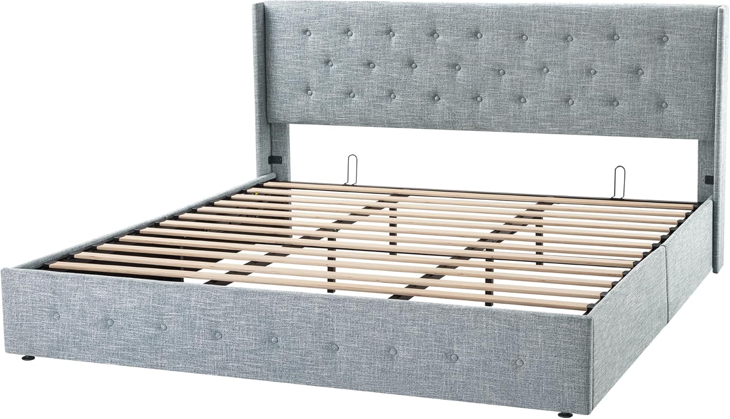 Allewie Queen Size Lift Up Storage Bed Modern Wingback Headboard Hydraulic Support