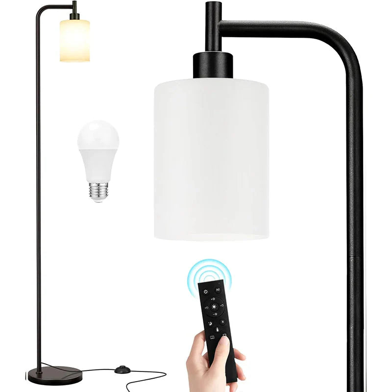 Modern Black Floor Lamp with Clear Glass Shade and LED Bulb