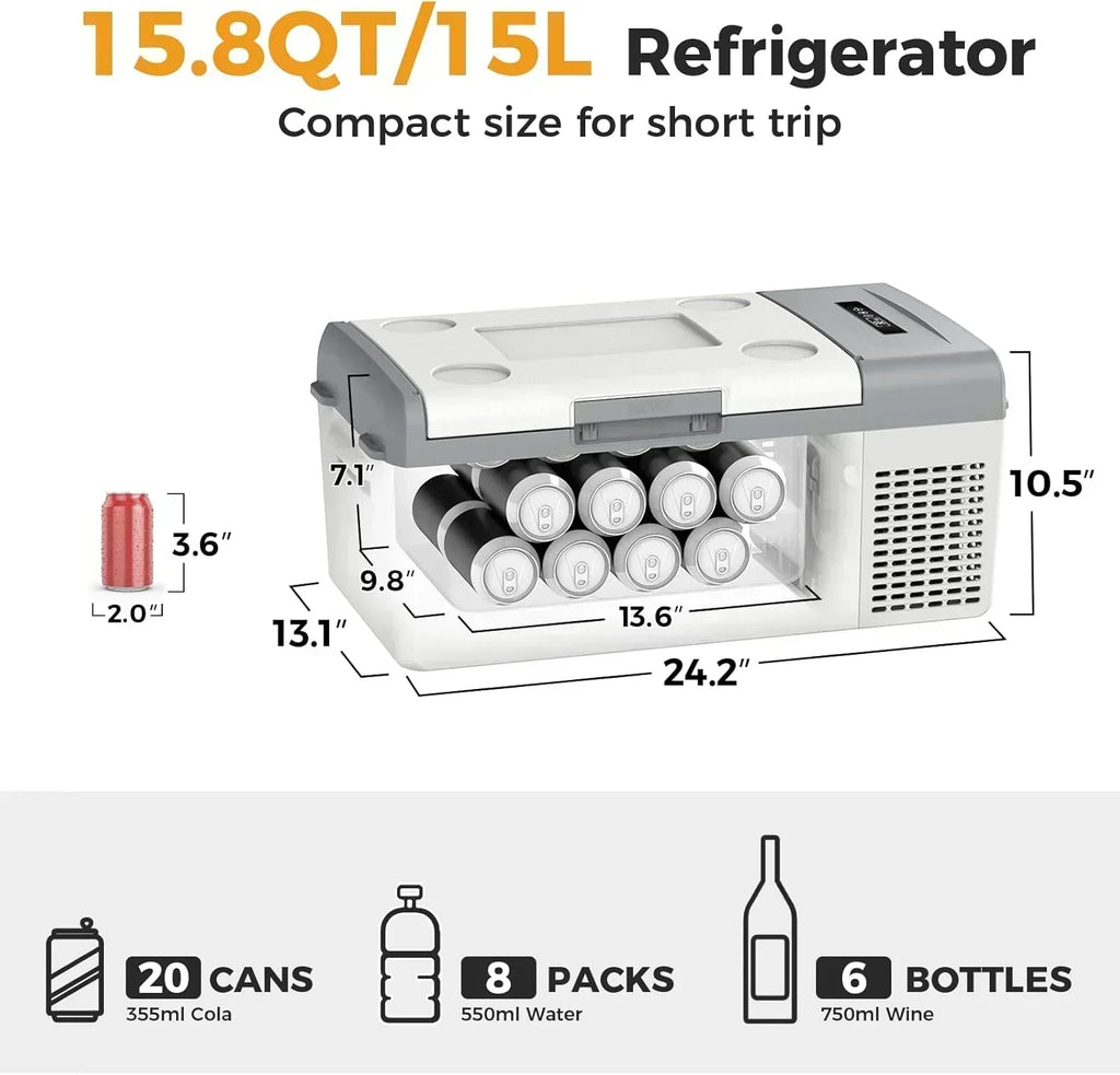 12V Refrigerator 21 Quart Portable Freezer 50 Hours Keep Cool Electric Cooler Car Refrigerator