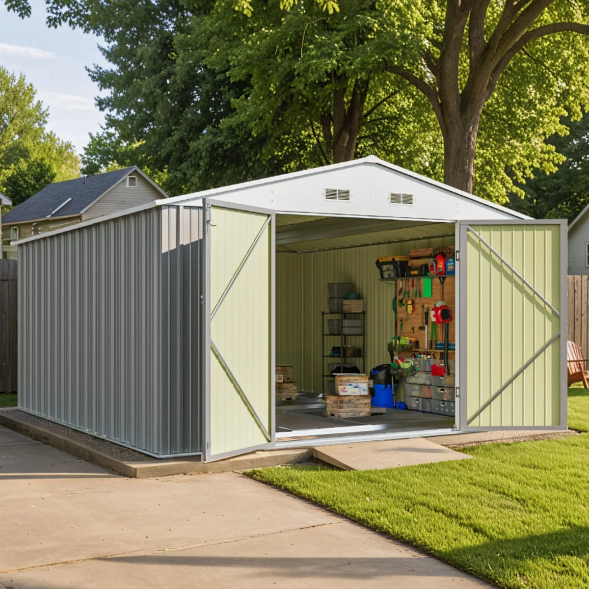 Patiowell 5x3 FT Outdoor Storage Shed Tool Shed with Sloping Roof and Lockable Door Metal Shed