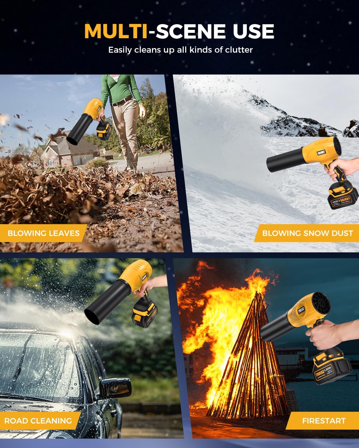 Leaf Blower Cordless with Battery and Charger Extended Nozzle Lightweight Handheld Design