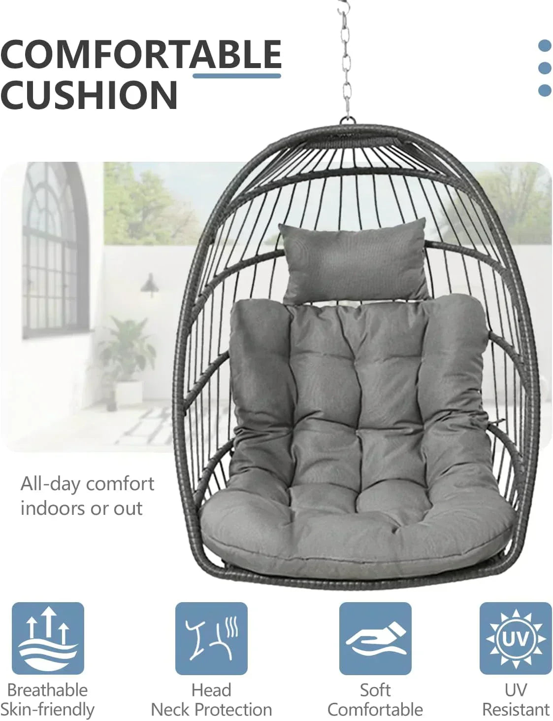 SWITTE Egg Chair Outdoor with Stand Indoor Wicker Hanging Egg Swing Chair with Cushion