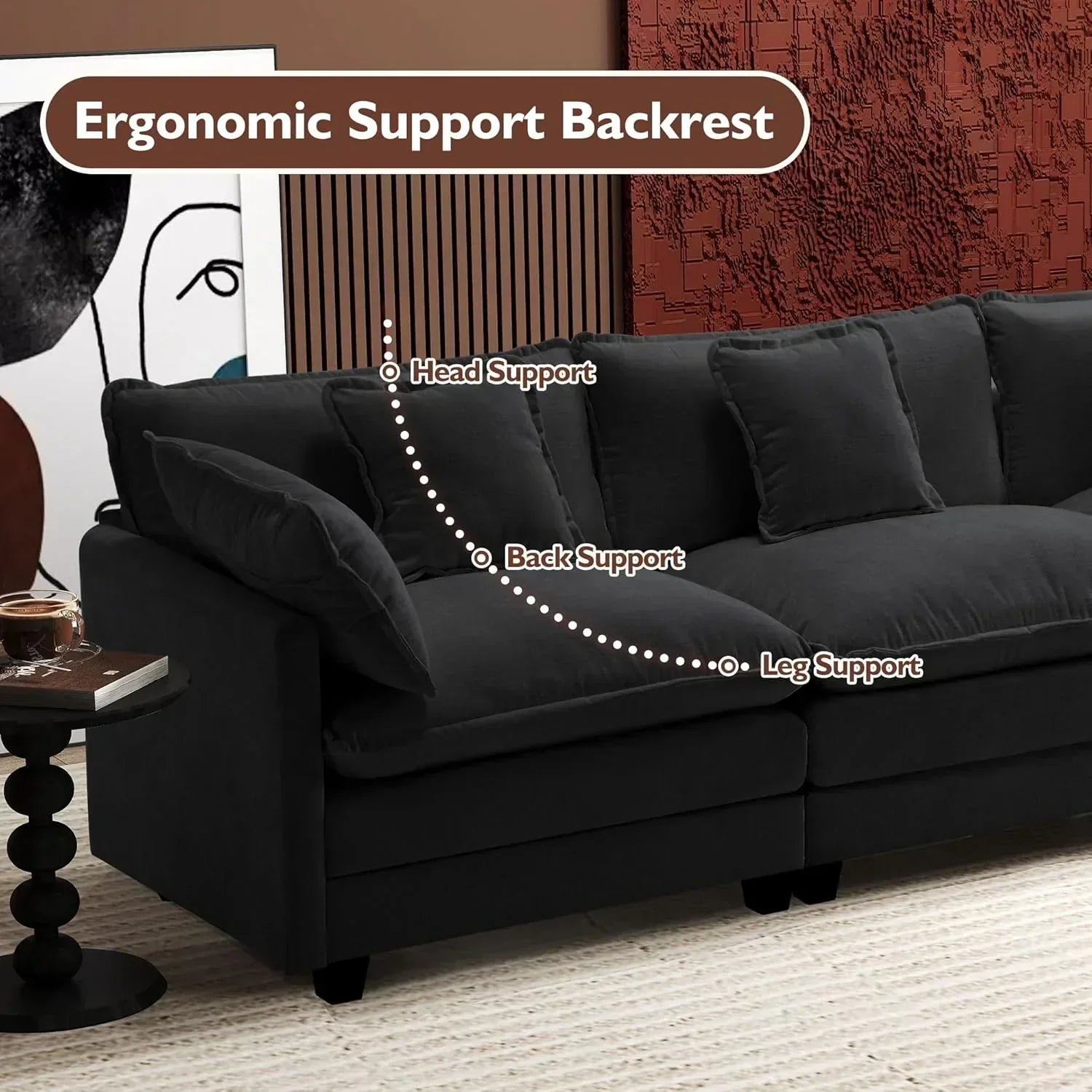 111.4 Inch L Shaped Modern Sofa Modular Cloud Sofa with Ottoman 4 Seater Chenille Deep Seat Sofa