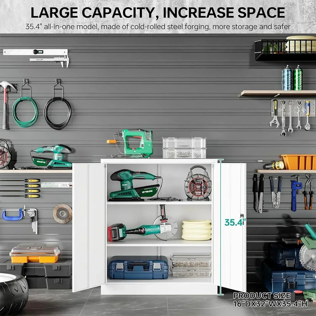 Metal Storage Cabinet with 2 Doors and 6 Shelves Black Metal Cabinet Garage Storage Cabinet