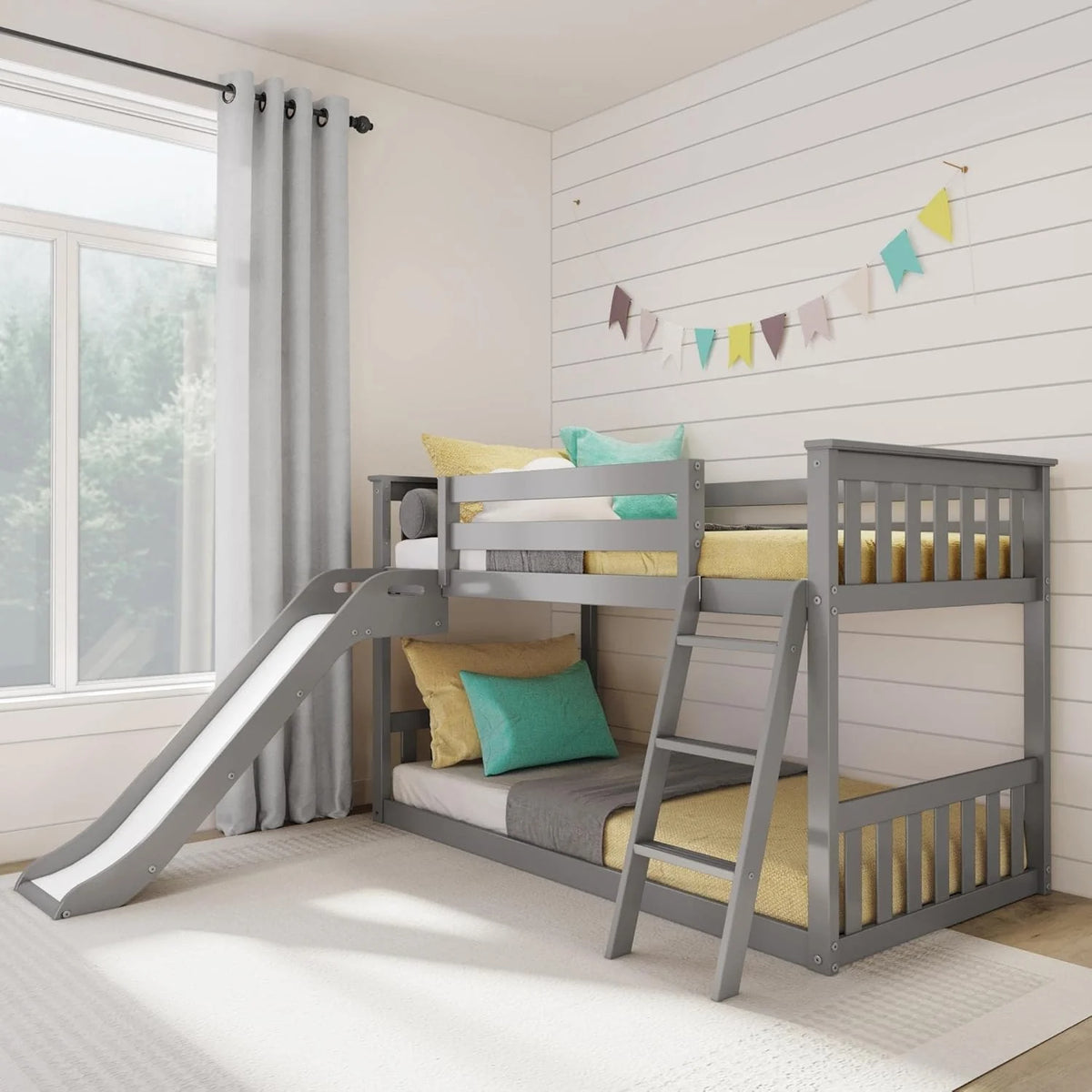 Max & Lily Fundamental Twin Low Bunk Bed Kids Solid Wood Modern Bed Frame Strong Wooden Slats